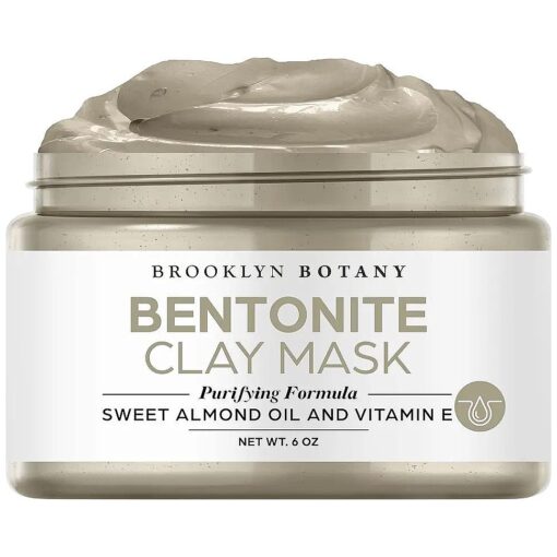 Brooklyn Botany Bentonite Facial Mask 6 oz - Deep Pore Cleanser Clay Mask with Bentonite and Kaolin Clay - Purifying and Hydrating Facial Cleanser and Acne Face Mask - For Normal and Oily Skin