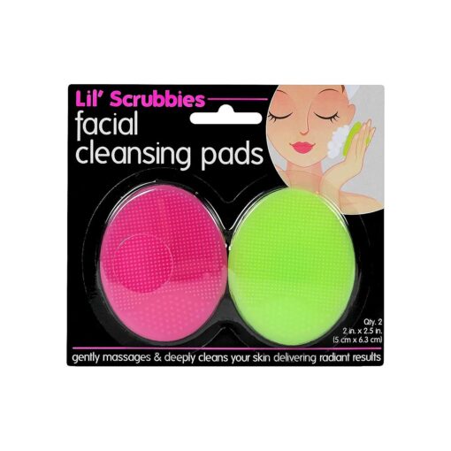 S & T INC. Lil ' Scrubbies Facial Cleansing Brush and Deep Pore Cleanser for All Skin Types, Pink/Lime, 2 Count ( Pack of 1 )