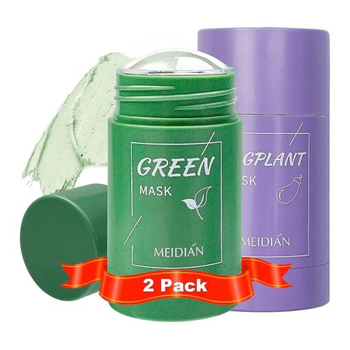 BROUYOUE 2PCS Green Tea/Eggplant Mask, Blackhead Peel Off Mask, Purifying Clay Stick Facial Mask, Face Moisturizes Oil Control, Deep Clean Pore, Improves Skin for Women Men All Skin Types