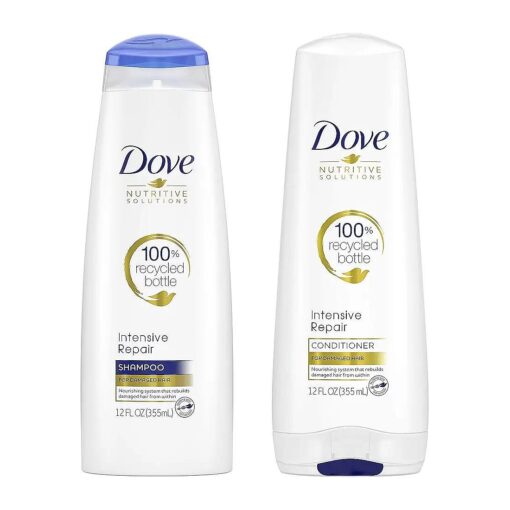 Dove Nutritive Solutions Strengthening Shampoo and Conditioner for Damaged Hair Intensive Repair Dry Hair Deep Formulas with Keratin Actives 12 oz, 2 Count