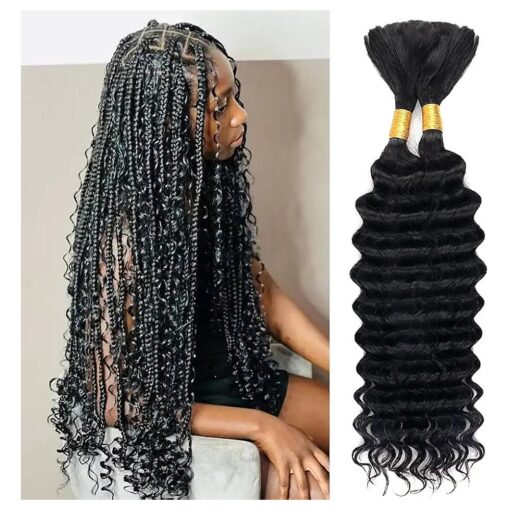 Deep Wave Bulk Human Hair For Braiding 100 % Unprocessed Brazilian Virgin Human Hair Extensions Two Bundles Micro Braiding Human Hair 100g No Weft ( 16inch, Natural Black )