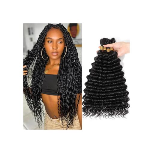 Urbeauty Human Braiding Hair, Deep Wave Bulk Human Hair for Braiding, Curly Human Hair for Boho Braids, Knotless/Goddess/Micro/Bohemian/Gypsy/No Weft/Curly/100 % Unprocessed Virgin Human Hair 20 Inch