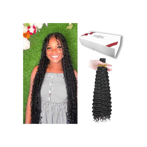 Deep Bulk Human Hair Braiding Hair Boho Human Braiding Hair Wet And Wavy Human Braiding Hair For Micro Braids No Weft Deep Wave Bulk Human Hair Extension For Boho Braids ( 18 Inch-100g, Black )