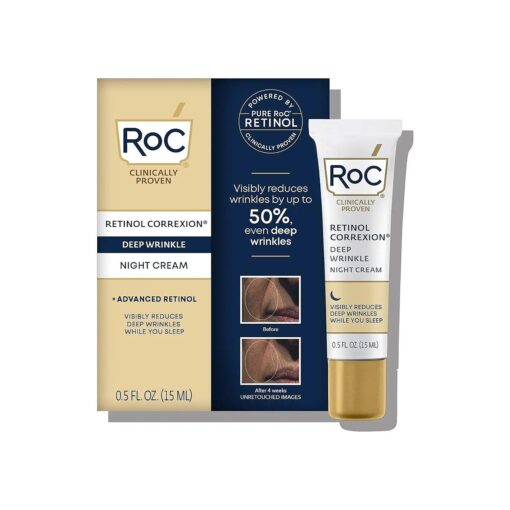 RoC Retinol Correxion Deep Wrinkle Anti-Aging Night Cream, Daily Face Moisturizer with Shea Butter, Glycolic Acid and Squalane, Skin Care Treatment, Mini 0.5 Ounces