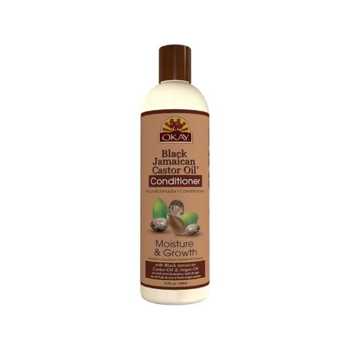 OKAY | Black Jamaican Castor Oil Conditioner | For All Hair Types & Textures | Revive - Moisturize - Grow Healthy Hair | with Argan Oil & Shea Butter | Free Of Parabens, Silicones, Sulfates, PALE YELLOW, 12 Oz