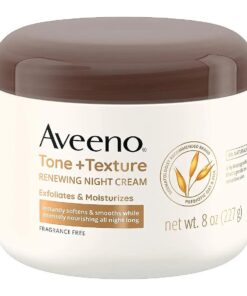 Aveeno Tone + Texture Renewing Body Night Cream With Prebiotic Oat, Gently Exfoliates & Moisturizes Sensitive Skin, Instantly Softens & Smooths & Intensely Nourishes, Fragrance-Free, 8 oz