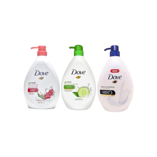 Body Wash Variety Pack Set of 3, Deeply Nourishing, Refreshing Cucumber, Exfoliating Scent, 550 ml Pump Bottle