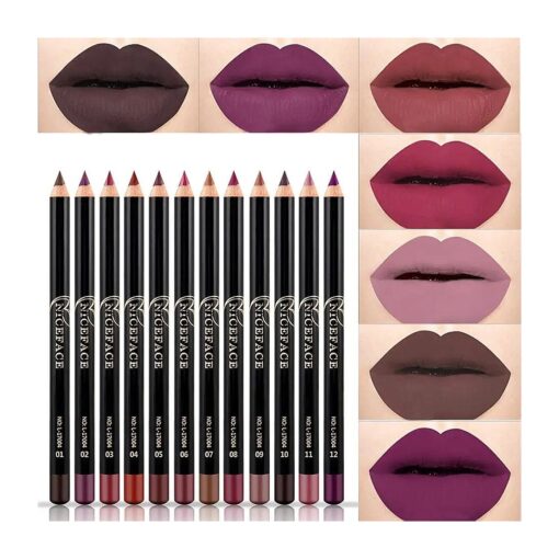 MAEPEOR Matte Lip Liner 12 PCS Nude Brown Series Highly Pigmented and Smoothly Velvet Lipliner Pencil Set Long Lasting and Waterproof Durable Lip Liners ( 12PCS-1 )