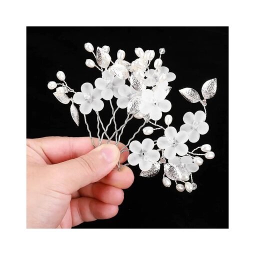 5Pcs Peal Flower Hair Pins Pearl Bridal Hair Pins Silver Wedding Hair Piece Wedding Hair Accessories Hair Flowers for Women Girls