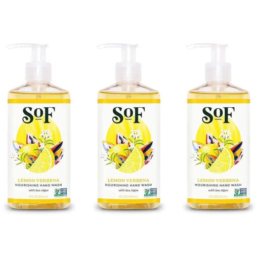 South Of France Lemon Verbena Liquid Hand Wash by SoF Body Care ( Formerly Body Care ) | Moisturizing Liquid Hand Soap with Sea Algae | 8 oz Pump Bottle Each | 3 Bottles