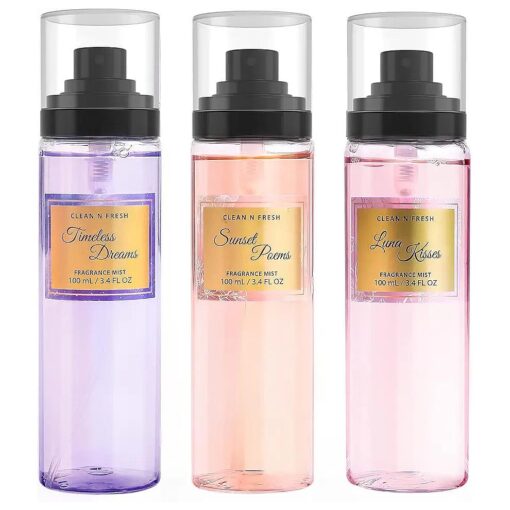 Clean-n-Fresh Body Spray, Mist for Women, Fragrance Sets, Pack of 3, Each 3.4 Fl Oz, Total 10.2 Oz