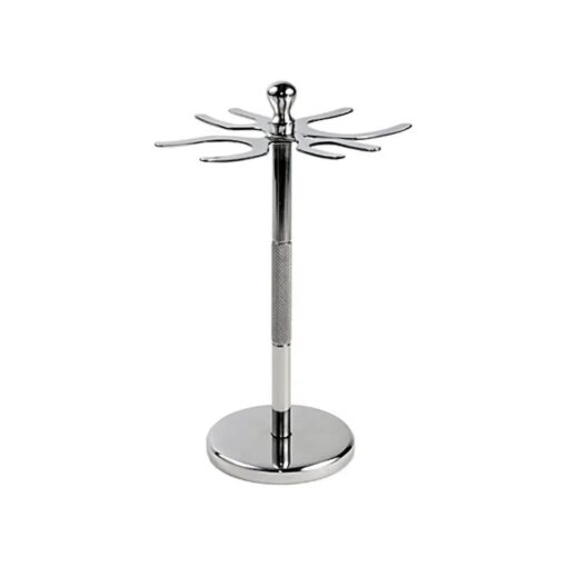 Deluxe Stainless Steel 4 Prong Safety Razor and Shave Brush Shave Stand - Holds 2 Double Edge Safety Razors and 2 Shave Brushes