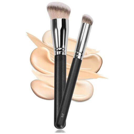 Under Eye Concealer Brush & Foundation Brush for Liquid Makeup, 2PCS Dense Synthetic Angled Kabuki Blending Makeup Brush, for Liquid, Cream and Setting Powder