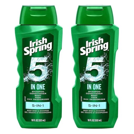 Irish Spring 5-in-1 Shampoo, Conditioner, Body Wash, Face Wash and Deodorizer, 18 oz ( Pack of 2 )