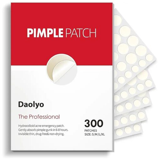 Pimple Patches for Face, 4 Size 300 Counts Acne Patches, Hydrocolloid Patches for Covering Zits and Blemishes, Spot Stickers with Salicylic Acid, Tea Tree Oil & Calendula Oil