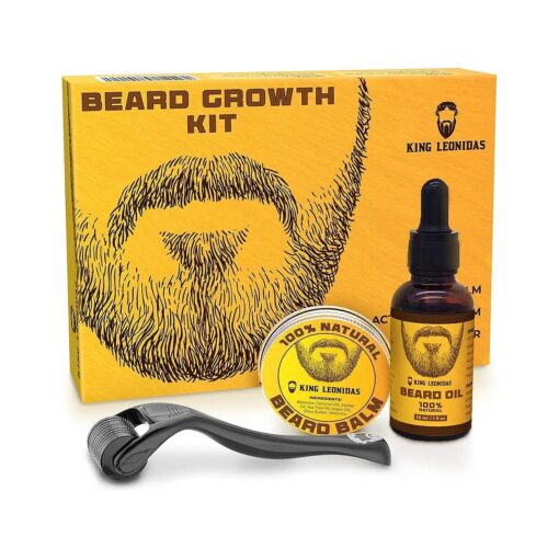 Beard Growth Kit w/Derma Roller 0.25 mm Microneedling Tool for Men, Professional Facial Hair Care Grooming w/Beard Balm & Beard Oil