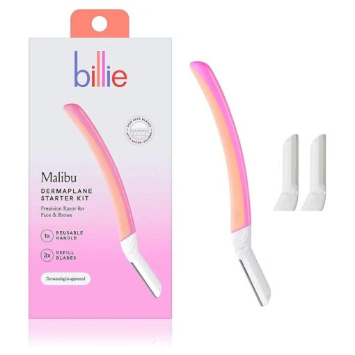 Billie - Dermaplane Starter Kit - Reusable Handle + 3 Refill Blades - Remove Facial Hair + Perfectly Shape Brows - Dermatologist-Approved - Malibu