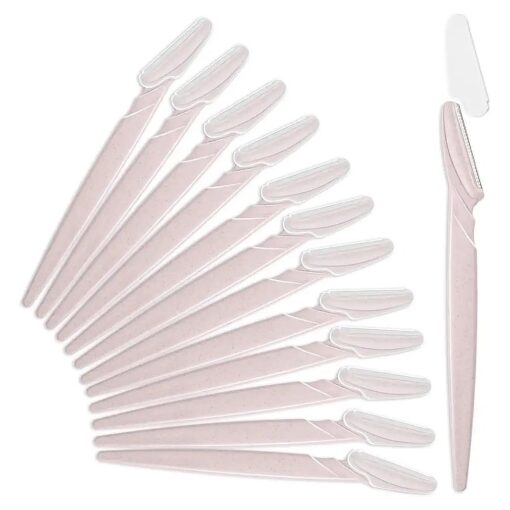 Eyebrow Razor for Women, 12 Pcs Dermaplaning Tool for Face Professional, Face Razor for Women Facial Hair Remover ( Wheat Pink )