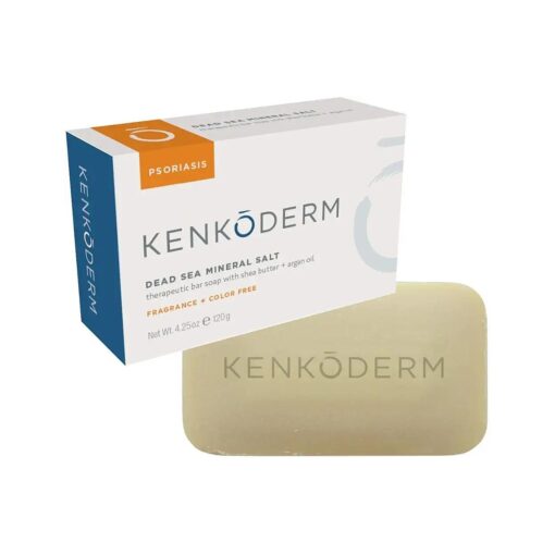 Kenkoderm Psoriasis Mineral Salt Soap with Argan Oil & Shea Butter, 4.25 oz, 1 Bar, Dermatologist Developed Skin Care for Soothing & Moisturizing Psoriasis, Eczema & Rosacea, Fragrance & Color Free