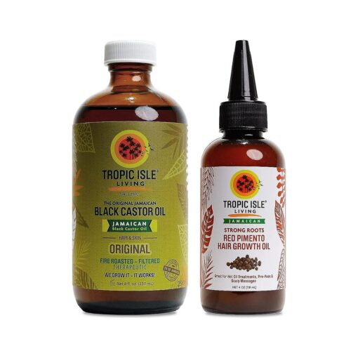 Jamaican Black Castor Oil 8oz & Strong Roots Red Pimento Hair Growth Oil 4oz SET | Rich in Vitamin E, Omega Fatty Acids and Minerals | For Hair Growth Oil, Skin Conditioning, Eyebrows & Eyelashes