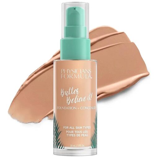 Physicians Formula Butter Believe It ! Foundation + Concealer, Light-to-Medium | Dermatologist Tested, Clinicially Tested