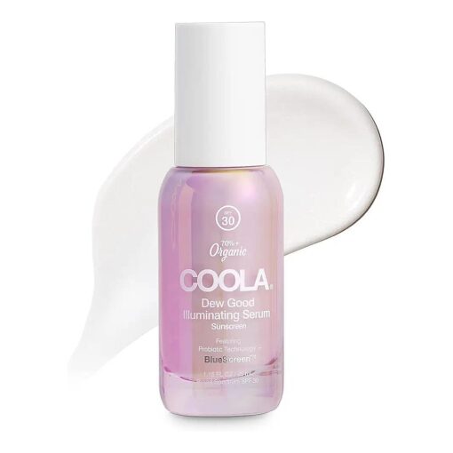 COOLA Organic Dew Good Illuminating Probiotic Serum with SPF 30, Dermatologist Tested Sunscreen with Plant-Derived BlueScreen Digital De-Stress Technology, 1.15 Fl Oz