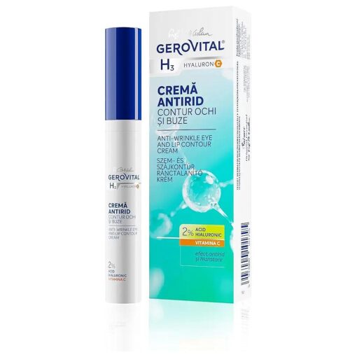 GEROVITAL Anti-Wrinkles Eye and Lip Cream with Hyaluronic Acid, Vitamin C and E, Moisturizes the Skin, Prevents and Reduces Expression Lines, 15 ml