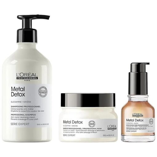 L'Oreal Professionnel Metal Detox Shampoo, Mask & Hair Oil Set | Detoxifies, Prevents Damage & Prolongs Hair Color | Adds Shine | For Damaged or Color-Treated Hair | For All Hair Types