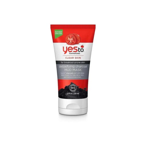 Yes To Tomatoes Clear Skin Detoxifying Charcoal Mud Mask For Acne Prone Skin Draw Out Impurities And Prevent Breakouts Contains Salicylic Acid 96 Natural Ingredients, Red, Tomato, 2.006 Fl Oz