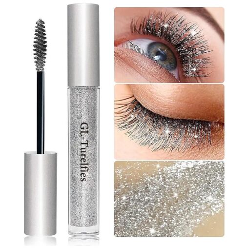 GL-Turelifes Diamond Glitter Lashes Mascara Dry Fast Water Drop Makeup Glitter Top Coat Mascara Long Lasting Waterproof for Stage Party Wedding Music Festival Very Sparkling Eyes Makeup