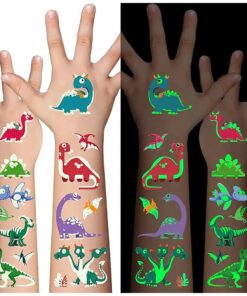 Dinosaur Glow Temporary Tattoos for Kids, Dinosaur theme Luminous Tattoos Stickers, Glow In The Dark Tattoos for Boys and Girls, Face Makeup Fake Tattoos, Holiday Party Supplies Gifts for Children