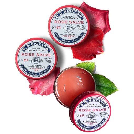 C.O, Bigelow All Purpose Salve Lip Balm Tins, Rose Salve Pack of 3 for Chapped Lips & Dry Skin - Moisturizing Lip, Cuticle 0.8 oz each