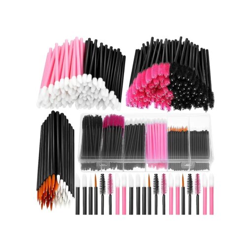 263 Pieces Makeup Applicators Tools Kit, Include 50 Disposable Eyeliner Brushes 112 Mascara Wands Eyelash Brush 100 Lipstick Applicators Lip Wands with Plastic Organizer Box