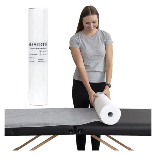 Disposable Massage Bed Cover - 60 Sheets Per Roll, Non-woven Disposable Material - Ideal for Spa, Massage Table, Tattoo, Waxing Table - No Crinkle Table Sheets - 31.5 x 71 Inches ( 1 Roll )