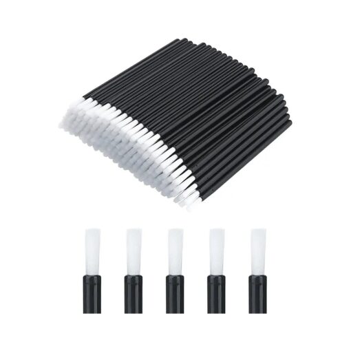 50PCS Disposable Lip Brushes, Black Lipstick Applicator, Lip Wands Makeup Beauty Tool Kits PYO Cookie Paint Brush ( Black )