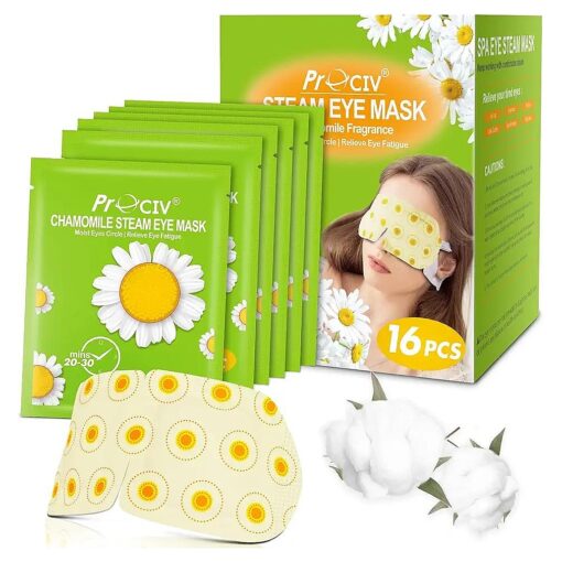 ProCIV 16 Packs Eye Masks for Dark Circles and Puffiness Disposable Soothing Headache Relief Dry Eyes, Stress Relief Relief Eye Fatigue Steam Eye Masks ( Chamomile )