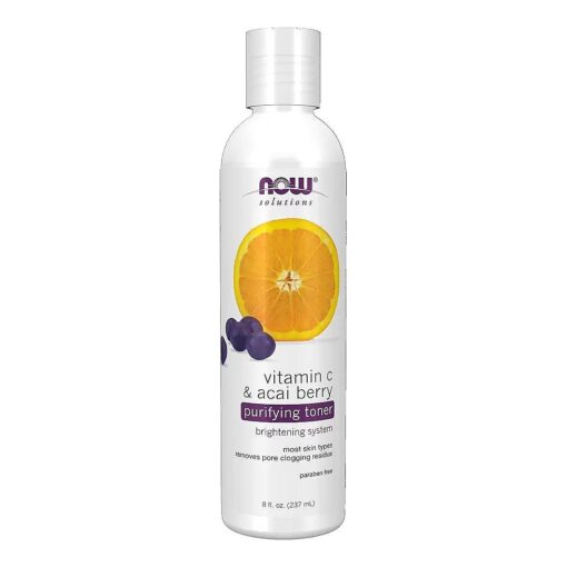 NOW Solutions, Vitamin C and Acai Berry Purifying Toner, Brightening System, Removes Pore-Clogging Residue, 8 Fl Oz ( Pack of 1 )