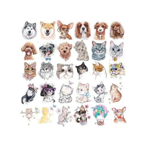 Ooopsiun 30 Pieces Animals Temporary Tattoos for Kids Women, Dogs Cats Waterproof Tattoos for Boys Girls