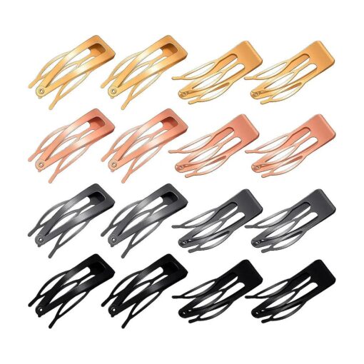 32 Pieces Snap Hair Clips Double Grip Hair Clips Metal Snap Clips for Hair Snap Hair Barrettes for Women ( Black, Rose Gold, Gold, Gun Black )