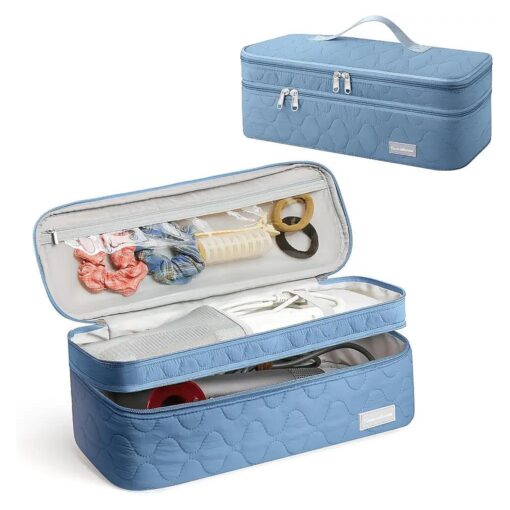 Double-Layer Travel Carrying Case Compatible with Revlon One-Step Hair Dryer and Volumizer Hot Air Brush and Attachments, Portable Storage Organizer Bag Compatible Blue