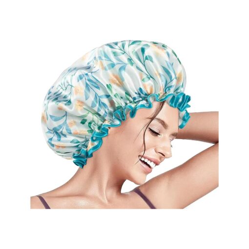 Aquior Shower Cap for Women, Reusable Shower Caps Double Layer Waterproof Womens Girls Adult Hair Cap for all Hair Lengths with EVA Lining, Soft Shower Caps for Long Thick Hair