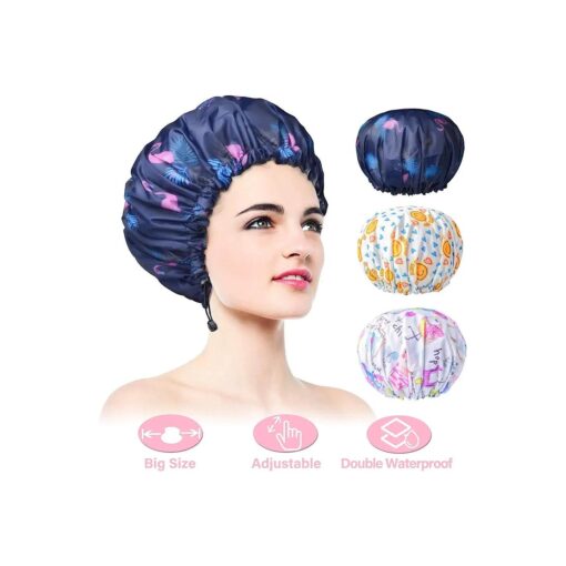 3 Pack Extra Large Double Layer Adjustable Shower Caps for Women, Waterproof Exterior & EVA Lining, Oversized Design for All Hair Lengths