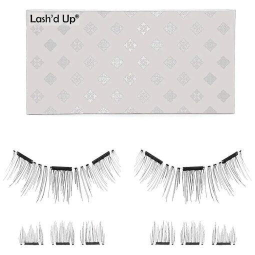 Lash 'd Up by Magnetic Eyelashes Without Eyeliner 3 Magnets ( Can also be worn as Dual Magnets ) Full Eye Snap-on Set Soft Faux Silk Vegan ( Very Natural )