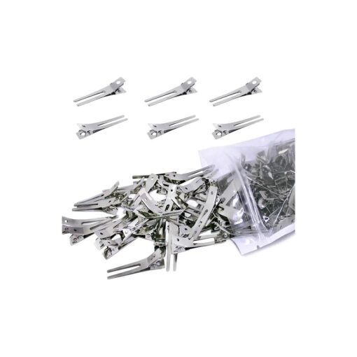 DanziX 100Pcs Styling Hair Clips, Double Prong Curl Clips, Pin Curl Clips for Hair, Alligator Roller Clip, Duckbill Long Hair Clips for Salon Hair Extensions