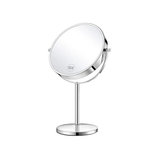 8-Inch Large Double Sided 1X/10X Makeup Mirror, 360 Degree Swivel 10X Magnifying Mirror, Vanity Mirror with Stand and Removable Base, 15 inch Height