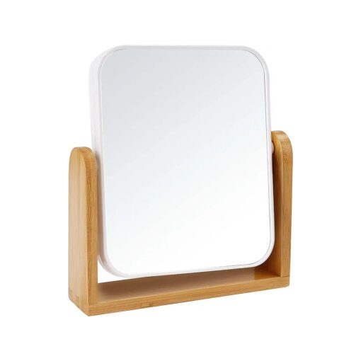 Vanity Makeup Mirror with Natural Bamboo Stand, 1X/3X Magnification Double Sided 360 Degree Swivel Magnifying Mirror, 8 Inch Portable Table Desk Counter top Mirror Bathroom Shaving Mirror