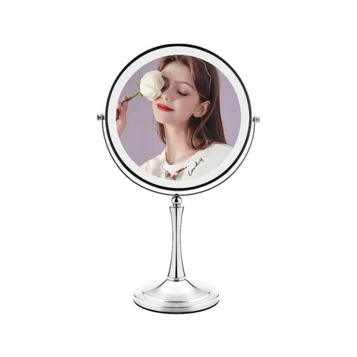 10" Large Makeup Mirror with Lights, 1X/10X Magnifying Vanity Mirror with 3 Colors Dimmable Lightning, 96 LED Lights, 360degRotation Double Sided Standing Desk Mirror