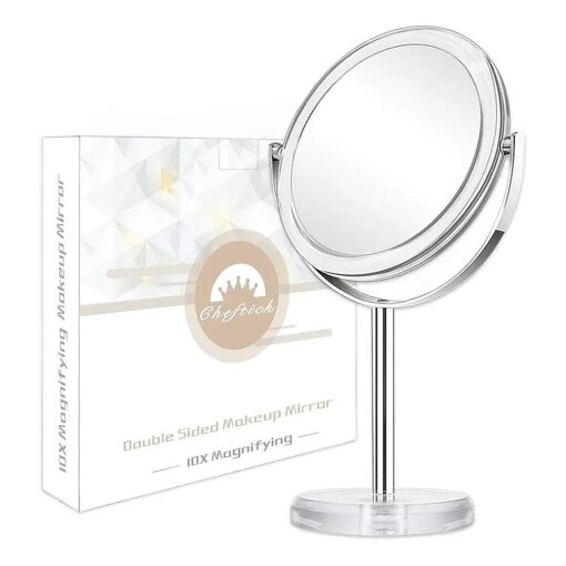 Double Sided 1X & 10X Magnifying Makeup Mirror, Tabletop Magnified Vanity Mirror with 360 Degree Swivel for Bathroom or Bedroom, Transparent