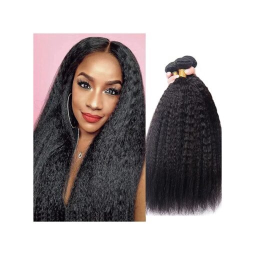 Kinky Straight Human Hair 3 Bundles 12A 100 % Unprocessed Brazilian Virgin Hair Extensions For Black Women Natural Color Double Weft ( 14 16 18inch )