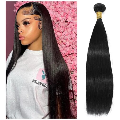 Brazilian Human Hair Bundles Straight 32 Inch Single Bundles Human Hair Weave 10A Unprocessed Virgin Human Hair Extensions Silky Straight Bundles Deal Double Weft Natural Black 100g/pc